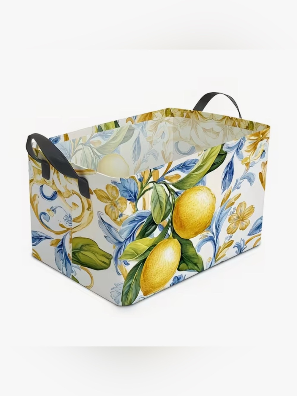 Lemon Floral Storage Bin - Yellow & Blue